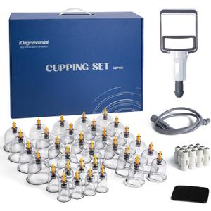 KingPavonini 32 Cups Cupping Therapy Set, Professional Chinese Cupping Set with Magnetics, Portable Vacuum Cupping for Cellulite Reduction, Pain Relief and Blood Circulation