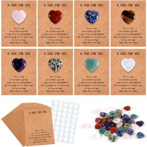 40 Sets Pocket Hug Tokens with Hug Cards, Heart Shaped Natural Stones Bulk Greeting Card Holiday Exchange Gift Souvenir for Family Friend Colleague Social Farewell Inspirational Gift (Multi-Color)