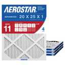 Aerostar 20x25x1 MERV 11 Air Filter, 4 Count, ACTUAL SIZE (19.75 x 24.75 x 0.75), HVAC, Air Conditioning & Furnace Filter for Dust, Pet Dander, Smoke & Allergies (MPR 1200 / FPR 7), Made in USA