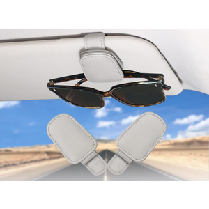 compuda 2 Packs Sunglasses Holder for Car Visor, Genuine Leather Car Sunglass Holder, Glasses Clip for Cars (2, Grey)