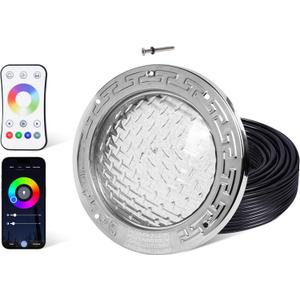 HQUA PN01DC LED Inground Pool Lighting System RGBW Color Change 10 Inch 50W, Remote/App Control, 120V AC, 100 Feet Cord
