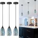 ANYLOVE Vintage Art Blue Pebble Pendant Lighting,3-Pack Hand Glass Hanging Light Fixture,Adjustable Cord for Kitchen,Hallway,Dining Room