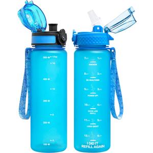 OLDLEY Kids Water Bottle for School, 17 oz (2 lids) BPA-Free Reusable Leak-Proof Durable Tritan Plastic Water Bottles with Straw & Chug Lids, Anti-dust Spout Cover (Blue)