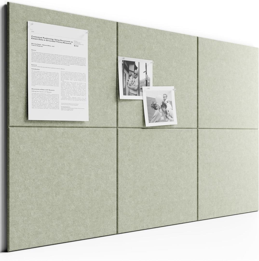 Bumusty Large Cork Board 36" x 24" Alternative - 6 Pack Felt Wall Tiles with 40 Safe Removable Adhesive Tabs, 30 Pushpins, Cork Boards for Walls Pin Board Bulletin Board Office Decor (Sage)