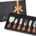 Exquisite 6-Piece Cheese Knives Set, Stainless Steel Cheese Knife Set Collection (Acacia Wood Handle)