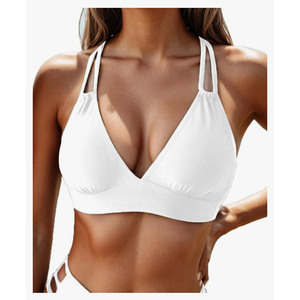 Tainehs Women's Push Up V Neck Bikini Tops Criss Cross Back Padded Bathing Suit Top Only, Size XS