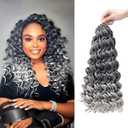 8 Packs Curly Crochet Hair for Women 18 Inch Omber Grey Short Pre Looped Ocean Wave Crochet Hair Deep Water Wave Twist Crochet Braids Synthetic Braiding Hair Extensions18 Inch,1B/Grey