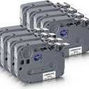 SUPVAN LP5120M Continous Label Maker Tape Adapted Label Print Paper 8 Packs Size 0.47in x 13.12ft Thermal Laminated Waterproof Self-Adhesive Multipurpose Labeling Tape Replacement Black on White