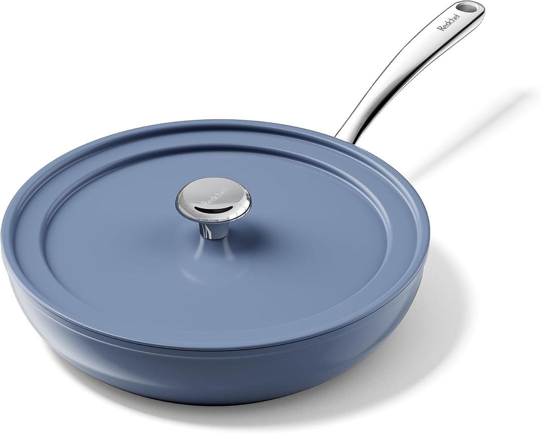 Redchef Non stick Frying Pan Ceramic Skillet with Lid, 11 Inch Omelette Pan
Non Toxic Deep Frying Pan Nonstick Skillet 3.5QT Large Jumbo Saute Pan for Cooking with Cool Handle, Induction-Ready Blue