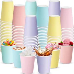 Zhehao 120 Pcs Pastel Disposable Cups Summer Paper Coffee Color Paper Cups for Pastel Rainbow Birthday Party Supplies Holiday Table Decorations (8 oz)