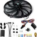 BLACKHORSE-RACING 16" 16 inch Electric Radiator Fan High 3000 + CFM Thermostat Wiring Switch Relay Kit Black