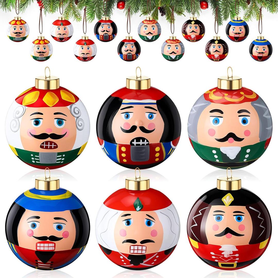 Soulchen 12 Pcs 2.36 Inch Christmas Hand Painted Nutcracker Ball Ornament for Christmas Tree Shatterproof Nutcrackers Hanging Ornament Cheer Xmas Balls Decorations Gifts for Xmas Tree Party