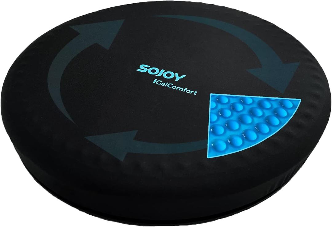 Sojoy iGelComfort Deluxe Gel Swivel Seat Cushion with Supportive Memory Foam 360 Degrees Rotating Seat Cushion for Home,Stool Chair,Office, 15.5 Inches in Diameter (Black)
