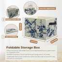 Chinoiserie Blue Floral Storage Box Bins, Blue and White Oriental Flower Tree Collapsible Storage Basket Organizer for Bedroom Laundry Room Home Clothes Toys Books, Toybox for Girls