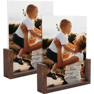 PETAFLOP 8x10 Picture Frame Set of 2, Rustic U-shaped Double Sided Frames Made to Display 8 by 10 Photos, Menu Holder Sign Card Stand for Desk Tabletop (Light Brown)