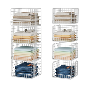4-Tier Stackable Closet Organizers and Storage Baskets, Closet Shelf Organizer, Space-Saving Clothes Storage Drawer, Foldable Clothes Storage Bins for Closet Organizer System, White(Patent 30022416)