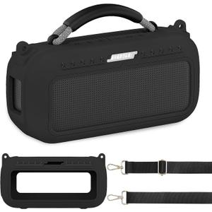 JCHPINE Silicone Cover Case for Bose SoundLink Max Portable Speaker Accessories, Soft Silicone Skin for Bose SoundLink Max Bluetooth Speaker with Shoulder Strap (Black Case)