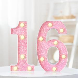 8.7In 16th Birthday Decorations Gifts for Her, Light Up Numbers Decorative Sign for 16th Birthday Wedding Work Anniversary Backdrop Table Wall DecorShining Pink