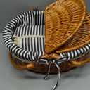 Wicker Picnic Basket with Handle, 15" Large Picnic Basket with Lid & Removable Liner, Vintage Hand Woven Basket with Blanket for Picnics, Camping, Thanksgiving, and Birthday (3-person, Grey-white Stripes)