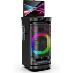 Karaoke Machine for Adults, Karaoke Machine with Screen, Karaoke Machine with Lyrics Display, Built-in 14.1" Touch Screen with Two Wireless Mics, Professional Karaoke System with DJ Lights
