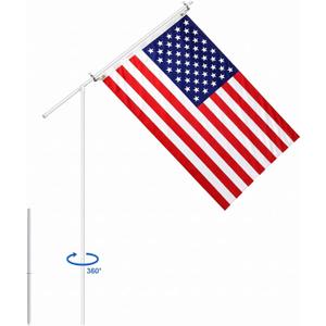 Hahafelt Portable Flag Pole Kit with 3'x5' American Flag-PVC Telescoping Flagpole for RV, Camping, Tailgate-Tire Mount & Ground Stake, Rotating Spinner Design(Slanted Design)