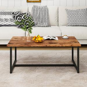 Coffee Table Rectangular Center Table for Living Room Open Space Side Table with Metal Frame, Easy Assembly, Black+ Rustic Brown Wood Coffee Table, 35.4 x 17.7 x 16.5 inches