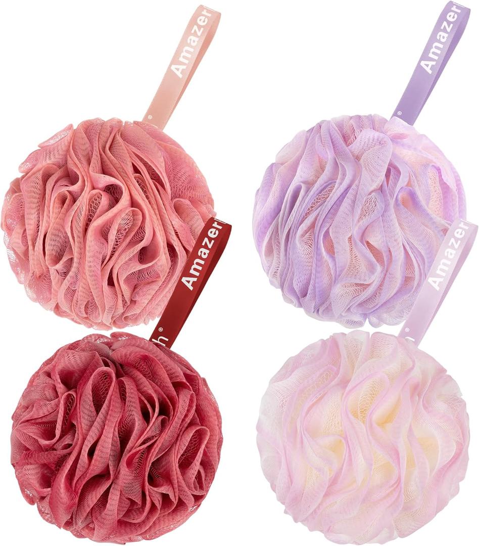 AmazerBath Loofah Sponge 60g/Piece, Exfoliating Bath Sponge Body Scrubber - Loofa Set of 2 - SunsetBerry Colors, Medium