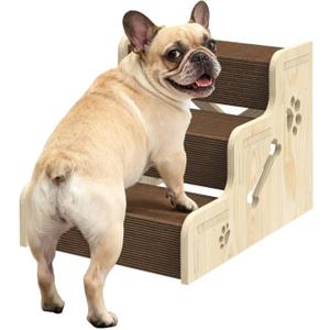 Dog Stairs for Small Dogs, 3-Step Wooden Dog Ramp for Bed, Couch & Car, Non-Slip Pet Stairs for Small Old Short-Legged Puppy & Cat, Indoor Pet Steps with X-Brace Support, Dog Ramp-1 Pack
