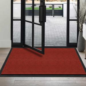 Neiza Front Door Mat Indoor Outdoor Entrance 48"x32", Heavy Duty Ribbed Non Slip Mat, Absorbent Dirt Moisture Trapper Waterproof Rubber Backing Doormats, Low Profile Washable Front Doormat, Red