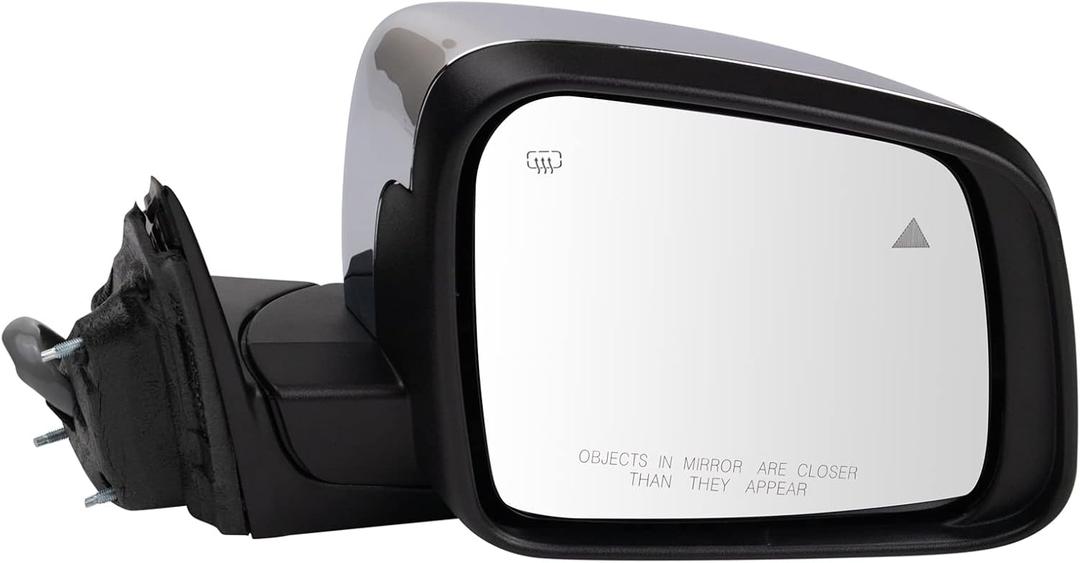 TRQ Passenger Side Mirror Assembly Power Folding Electric Adjustment Heated Memory Chrome Compatible with 2014-2021 Jeep Grand Cherokee with Blind Spot Indicator CH1321416