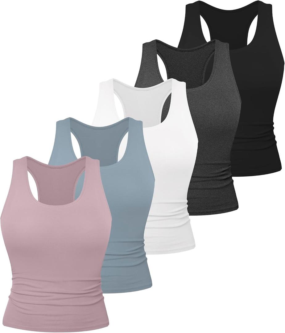 Dalavch 5 Pack Women's Workout Racerback Tank Tops Spandex Yoga Athletic Running Gym Sports Crop Tops for Women (M)