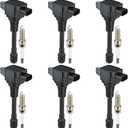 Set of 6 UF617 Ignition Coil Packs and Iridium Spark Plugs Compatible with Nissan 370Z, Infiniti FX37 G37 M37 Q40 Q50 Q60 Q70 QX70 370Z 3.7L V6, Replaces 22448EY00A, 5C1788