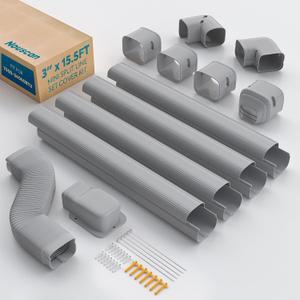 Mini Split Line Set Cover with Flexible Duct, 3" 15.5Ft, Gray