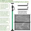 Heavy Duty Adjustable Cargo Bar for Pickup Truck Bed 4079", Large Cargo Net with 6 Metal Carabiners, Non-Slip Truck Bed Divider Load Bar 220LB for Ford F150, Chevy Silverado, RAM 1500, SUV & Van