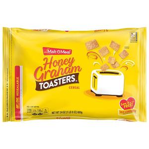 Malt-O-Meal Honey Graham Toasters Breakfast Cereal, Honey Graham Cereal Squares, Super Size Bagged Cereal, 24 OZ Resealable Cereal Bag BB OCT 18 2025