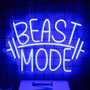 CKTBLEY Beast Mode Neon Sign Blue Letter Neon Gym Signs Motivational Wall Art Gym Decor Barbell LED Neon Lights Signs Dumbbell Neon Light for Bedroom Gym Sports Room Man Cave Decor