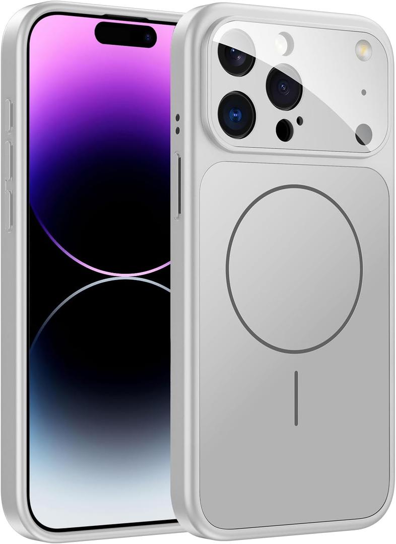 TOBOVON for iPhone 14 Pro Max Case with Camera Lens Protector, Compatible with MagSafe, Slim Matte Magnetic Shockproof Phone Cover for iPhone14 ProMax, Silver