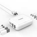 8-Port USB Charger, Multi-Port Travel USB C Charger, Mini Charging Station with USB C and USB A Ports, Charging Station Block for Traveling, Camping Compatible with Phone, Earbud (White) (20W)