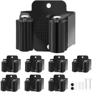 Broom Holder Wall Mount, 7PCS Broom Hanger Wall Mount, Stainless Steel Heavy Duty Mop Holder Broom Mop Hanger Wall with Screws, Garden Outdoor Tool Organizer Rack Broom Hanger (Black) (7pack)