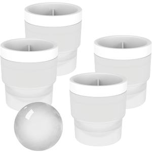 Ice Ball Maker Mold - Set of 4, Round Ice Cube Mold, 2.4 Inch Sphere Ice Cubes for Whiskey, Cocktails, Bourbon (4, White)