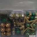 110Pcs Christmas Ball Ornaments Set, Assorted Green and Gold Christmas Ornaments for Xmas Tree, Shatterproof Plastic Baubles Hanging Decorations for Holiday/Party/Wedding