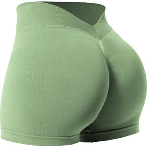 YEOREO Workout Scrunch Shorts Women V Back Gym Butt Lifting Liz High Waisted Seamless Shorts (X-Small, Green)