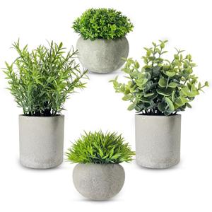 Artificial Potted Plants Small Faux Plants for Shelves, Lifelike Fake Indoor Plants with Cement Pots for Office, Bookshelf & Home Decor