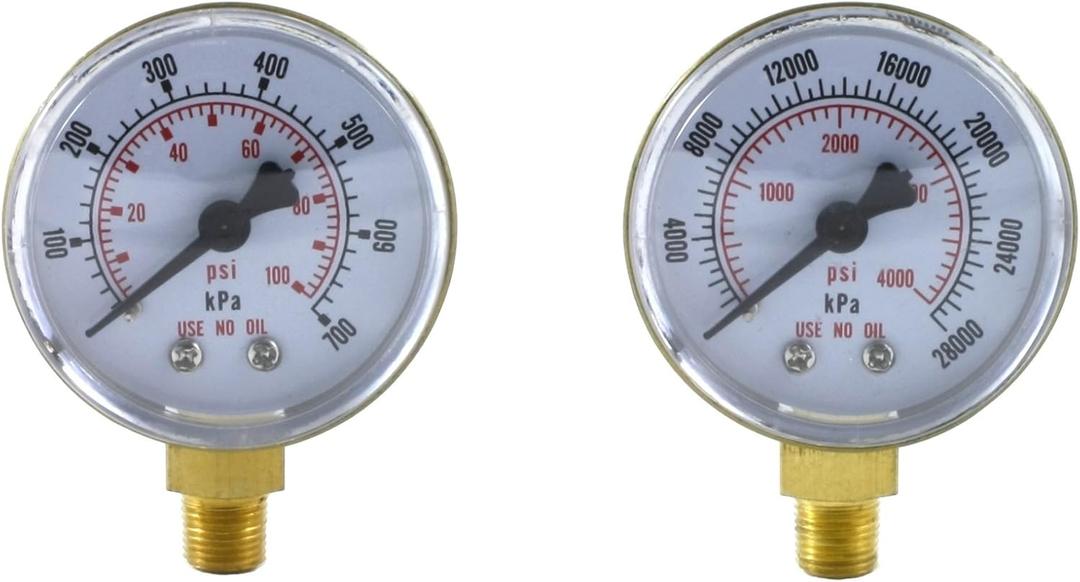 SA - Low and High Pressure Gauges for Oxygen Regulator 0-100 psi & 0-4000 psi - 2 inches - 1/8'' Thread - LDB SA - Low and High Pressure Gauges for Oxygen Regulator 0-100 psi & 0-4000 psi - 2 inches - 1/8'' Thread - LDB