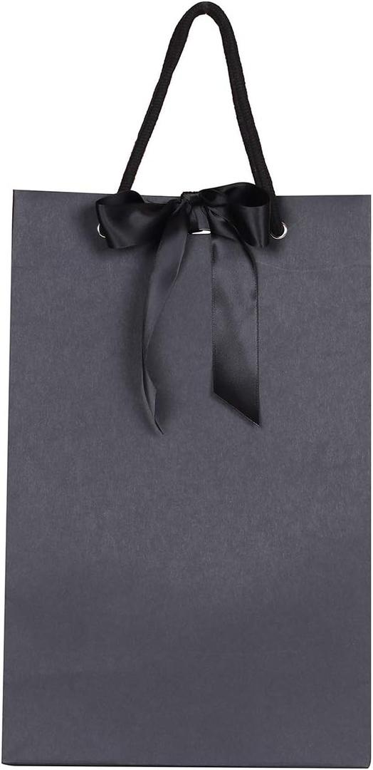 PAPERIST 8pcs 11.8x4.9x15.7 Elegance Black Gift Bag with Black Satin Bows Ribbon, Sturdy Durable Thick Gift Bag,Gift bag for Wedding, Christmas, Birthday Party, Bridal Shower, Baby Shower (Large)