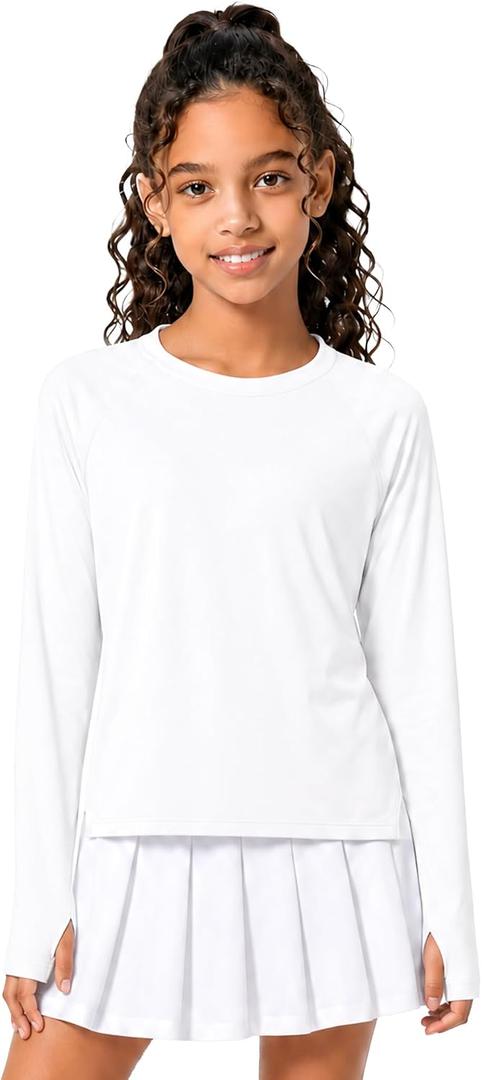 Wenlia Girls Long Sleeve Athletic Shirts Thumbhole Quick Dry Sports Tops 11-12Y