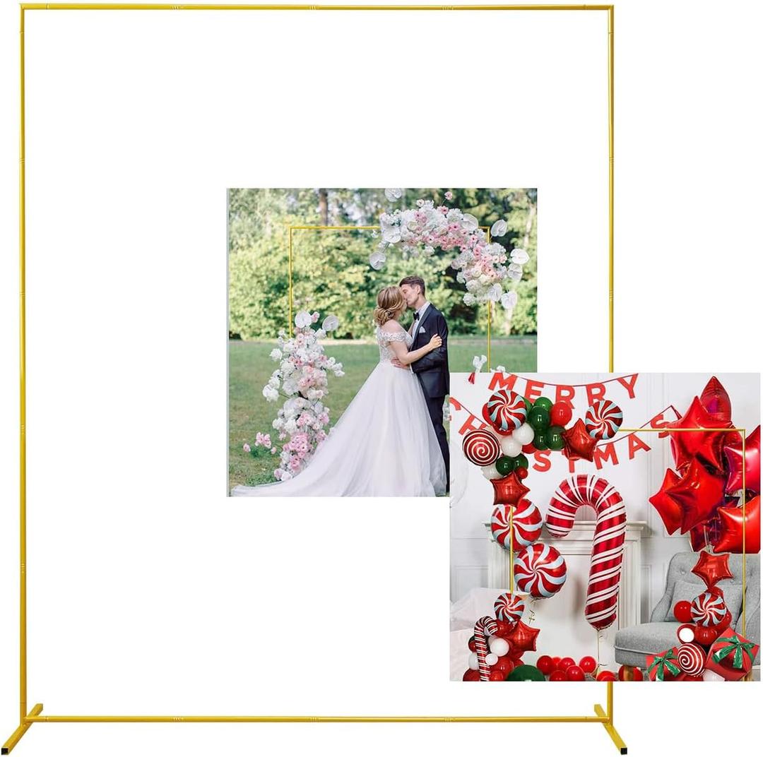 Gold Wedding Arch Backdrop Stand, 6.6FT*5FT Square Balloon and Flower Metal Aluminum Frame for Ceremony, Anniversary, Party, Baby Shower Photo Booth Decoration.