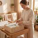 Rattan Diaper Caddy with Divider, Wicker Scalloped Baby Basket