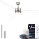 OKELI 52" Smart Ceiling Fan with Light, WiFi Enabled for Alexa & App Control, Reversible Brushed Nickel Modern Ceiling Fan with Dimmable LED Light and Remote, Clear Blades for Living Room Bedroom