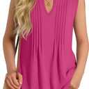 Ficerd Girl's Tank Tops V Neck Sleeveless Summer Shirts Kids Pleated Loose Blouse Dressy Casual Curved Hem Tees 5-14 Years